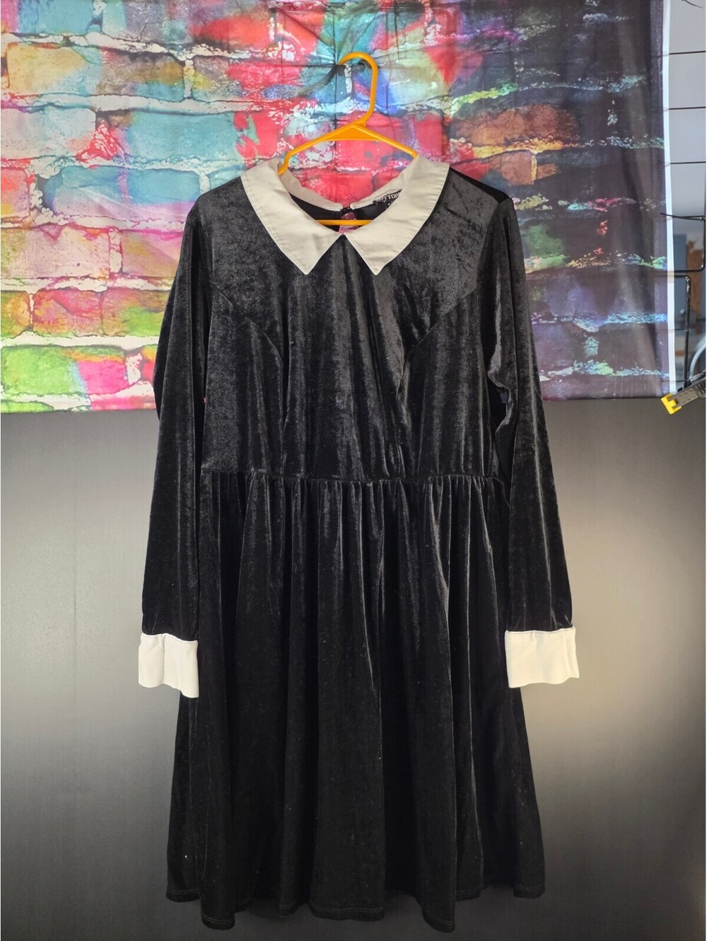 Wednsday Costume Velvet Dress with White Collar and Cuffs Size 7